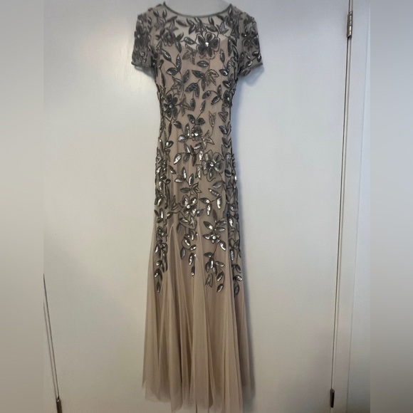 Adrianna Papell Nude Floral Sequin Embellished Dress - Picture 1 of 12